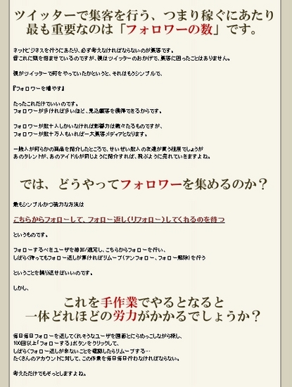 ツイッターフォローマティックの脅威 ネットビジネス初心でも月収100万を叶えるツール